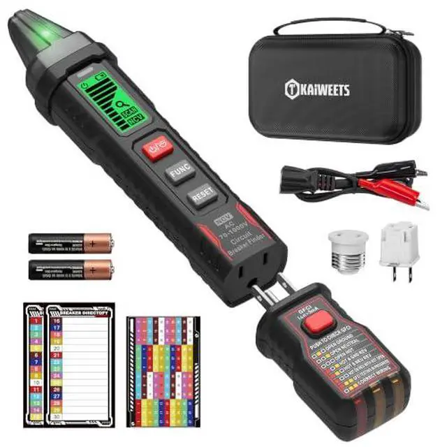 Alt view image 2 of 7 - Circuit Breaker Finder with LCD Display, GFCI Outlet Tester, AC 90-130V Electrical Circuit Tracer Tool with NCV Tset & Flashlight, Includes Carrying Case with Adapter, Alligator Clips -KT303P