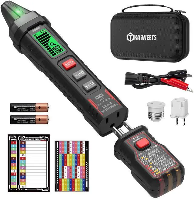 Main image of Circuit Breaker Finder with LCD Display, GFCI Outlet Tester, AC 90-130V Electrical Circuit Tracer Tool with NCV Tset & Flashlight, Includes Carrying Case with Adapter, Alligator Clips -KT303P