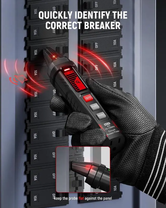 Alt view image 3 of 7 - Circuit Breaker Finder with LCD Display, GFCI Outlet Tester, AC 90-130V Electrical Circuit Tracer Tool with NCV Tset & Flashlight, Includes Carrying Case with Adapter, Alligator Clips -KT303P