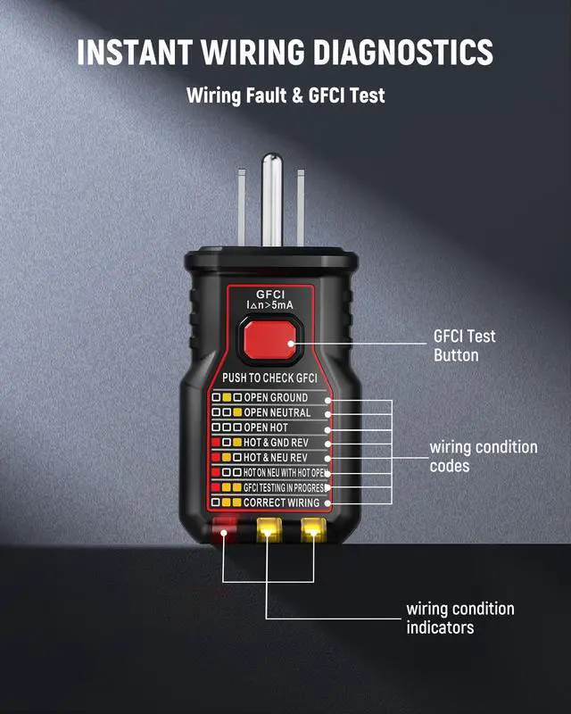 Alt view image 5 of 7 - Circuit Breaker Finder with LCD Display, GFCI Outlet Tester, AC 90-130V Electrical Circuit Tracer Tool with NCV Tset & Flashlight, Includes Carrying Case with Adapter, Alligator Clips -KT303P