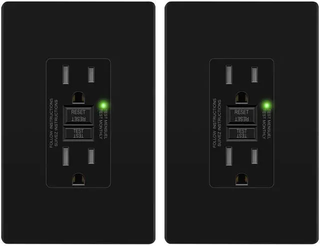 Main image of GFCI Outlet 15Amp, GFCI Receptacle, ETL Listed, Matte Black, 2-Pack | Tamper-Resistant, Ground Fault Protection, Self-Test, LED Indicator, No-False-Trip Performance, Screwless Wall Plate, Anti-In