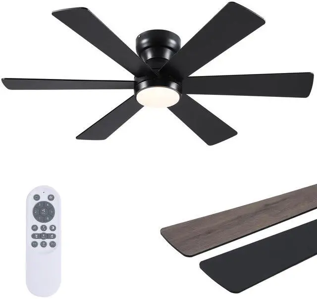 Main image of 46"Black 6-Blade Modern Low Profile Ceiling Fan with Light and Remote | 6 Double-Sided Blades,6 Wind Speeds, Reversible,Dimmable 3 CCT LED Light, 25W Quiet DC Motor,1/2H Timer,for Bedroom Kitchen