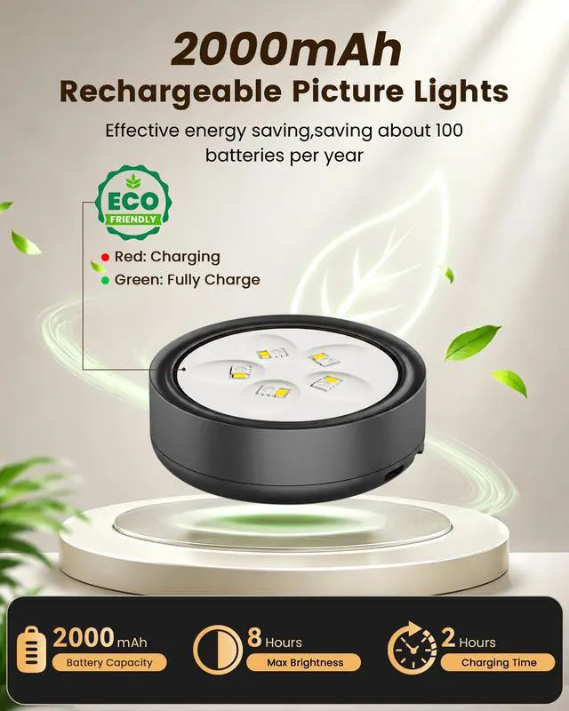 Alt view image 2 of 7 - 3 Pack Picture Lights for Wall,Wireless 2000mAh Rechargeable Magnetic LED Puck Lights with Remote,3 Color Temps and 12 RGB,Dimming & Timer,Art Frame Light for Painting Display,Photos,Wall Decor