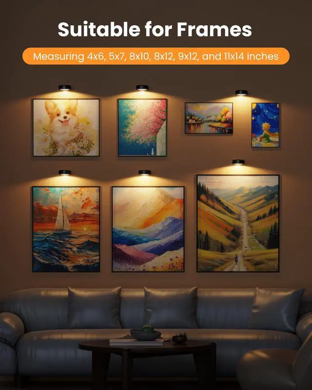 Alt view image 5 of 7 - 3 Pack Picture Lights for Wall,Wireless 2000mAh Rechargeable Magnetic LED Puck Lights with Remote,3 Color Temps and 12 RGB,Dimming & Timer,Art Frame Light for Painting Display,Photos,Wall Decor