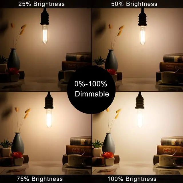 Alt view image 4 of 7 - Dimmable E26 Edison Bulb 6W Equal 60 watt Light Bulb AC120V Warm White 2700K Edison Light Bulbs 60 Watt 600LM Tubular T10 led Bulb for Rustic Pendant,Chandeliers,Wall sconces,Vanity 6Pack