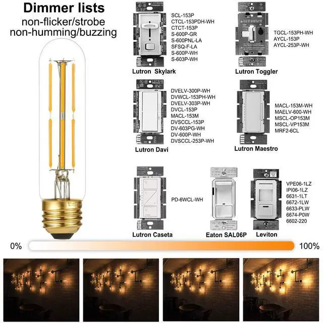 Alt view image 3 of 7 - Dimmable E26 Edison Bulb 6W Equal 60 watt Light Bulb AC120V Warm White 2700K Edison Light Bulbs 60 Watt 600LM Tubular T10 led Bulb for Rustic Pendant,Chandeliers,Wall sconces,Vanity 6Pack