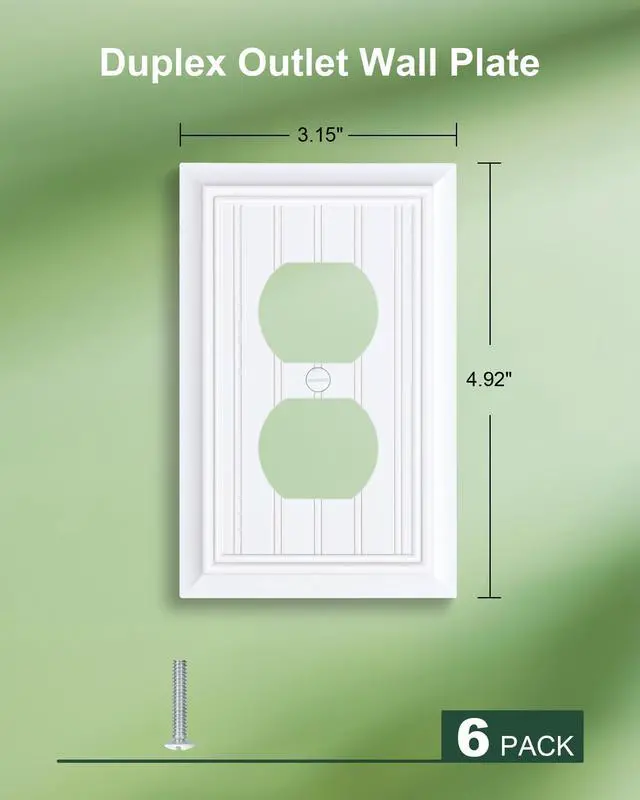 Alt view image 2 of 7 - 6-Pack Classic Beadboard Natural Bamboo Fiber Duplex Outlet Cover Plate, | Decorative Switch Plates and Outlet Covers, Wall Plates for Electrical Outlets, 1 Gang Receptacle Cover, Pure White