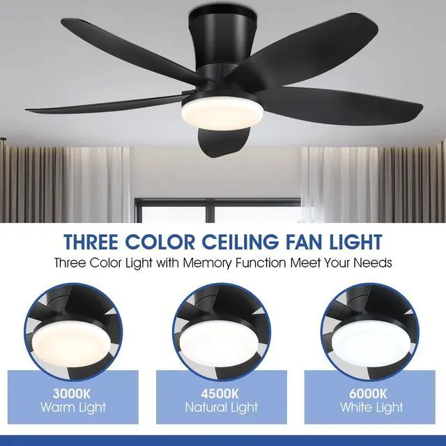 Alt view image 3 of 7 - Ceiling Fans with Lights-36 Low Profile Ceiling Fan with Light and Remote Control,Flush Mount,DC Reversible,LED Dimmable Blakc Ceiling Fans for Bedroom,Indoor/Outdoor Patio Use