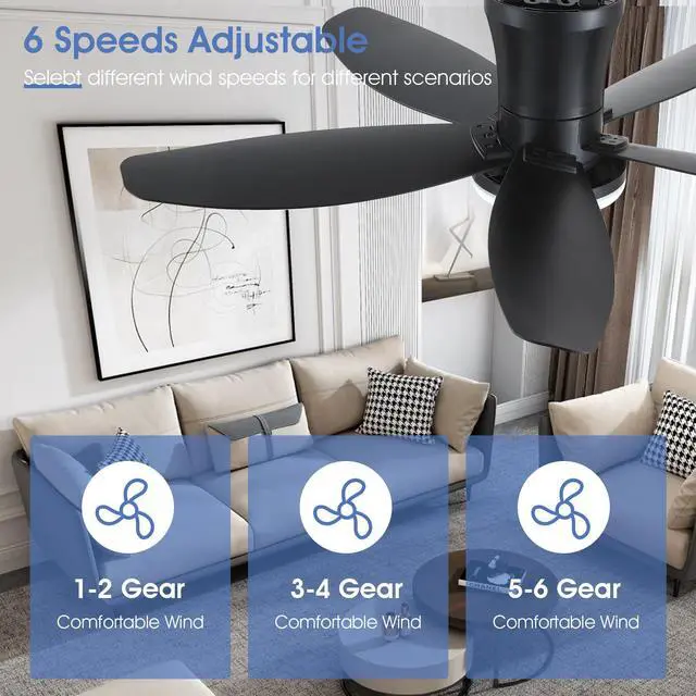 Alt view image 6 of 7 - Ceiling Fans with Lights-36 Low Profile Ceiling Fan with Light and Remote Control,Flush Mount,DC Reversible,LED Dimmable Blakc Ceiling Fans for Bedroom,Indoor/Outdoor Patio Use