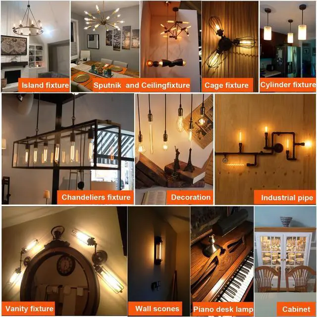 Alt view image 7 of 7 - Dimmable E26 Edison Bulb 6W Equal 60 watt Light Bulb AC120V Warm White 2700K Edison Light Bulbs 60 Watt 600LM Tubular T10 led Bulb for Rustic Pendant,Chandeliers,Wall sconces,Vanity 6Pack