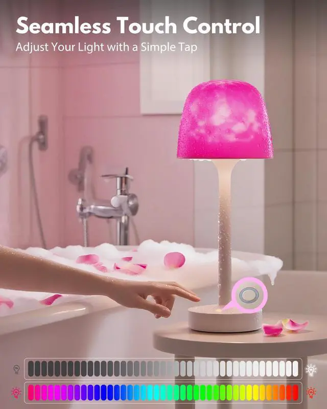 Alt view image 5 of 7 - Shower Lamp - Waterproof Bathroom Lamp with 16 Color Ocean Wave Projector, Rechargeable Shower Light with Touch & Remote Control, Cordless Light for Inside Shower/Bathtub