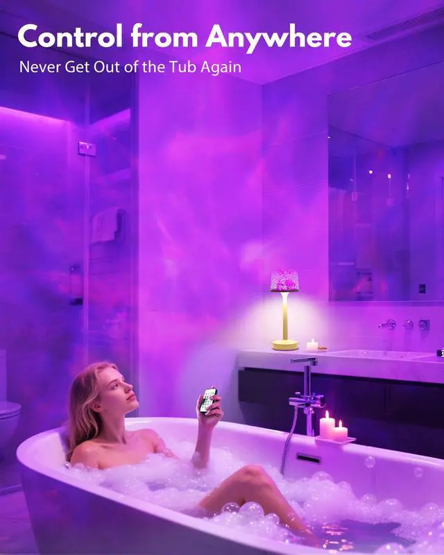 Alt view image 6 of 7 - Shower Lamp - Waterproof Bathroom Lamp with 16 Color Ocean Wave Projector, Rechargeable Shower Light with Touch & Remote Control, Cordless Light for Inside Shower/Bathtub