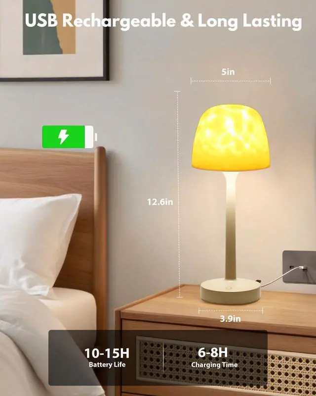 Alt view image 7 of 7 - Shower Lamp - Waterproof Bathroom Lamp with 16 Color Ocean Wave Projector, Rechargeable Shower Light with Touch & Remote Control, Cordless Light for Inside Shower/Bathtub