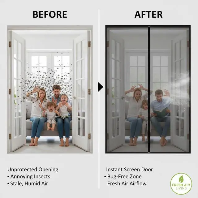 Alt view image 5 of 7 - Premium Magnetic Screen Door, Heavy-Duty Reinforced Mesh, Ultra-Dense Weave, Smooth Auto-Close, Pets & Kids Hands-Free, No-Gap Seal