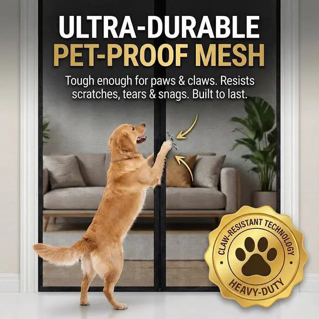 Alt view image 4 of 7 - Premium Magnetic Screen Door, Heavy-Duty Reinforced Mesh, Ultra-Dense Weave, Smooth Auto-Close, Pets & Kids Hands-Free, No-Gap Seal