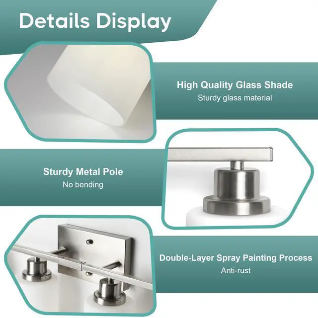 Alt view image 5 of 7 - Bathroom Light Fixtures, 4-Light Vanity Light Over Mirror, Brushed Nickel Wall Sconces with Milky White Frosted Glass Shades, Wall Lamp for Living Room Bedroom, E26 Base(Bulbs Not Included)