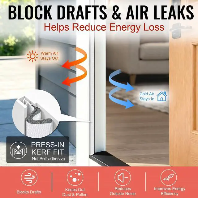 Alt view image 3 of 7 - 40 ft Kerf Weather Stripping Door Seal for Exterior Doors, White | Press-in kerf seal for grooved door frames is not self-adhesive, replaces worn seals, and helps reduce drafts and energy loss