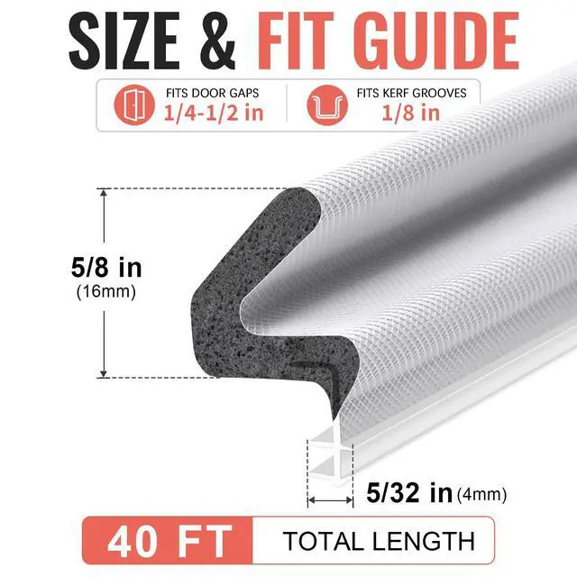 Alt view image 4 of 7 - 40 ft Kerf Weather Stripping Door Seal for Exterior Doors, White | Press-in kerf seal for grooved door frames is not self-adhesive, replaces worn seals, and helps reduce drafts and energy loss