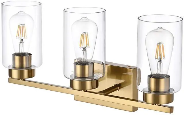Alt view image 2 of 7 - 3-Light Bathroom Vanity Light, Modern Brushed Gold Wall Lights with Clear Glass Shades, Bathroom Wall Sconce Lamp for Mirror Living Room Bedroom Hallway