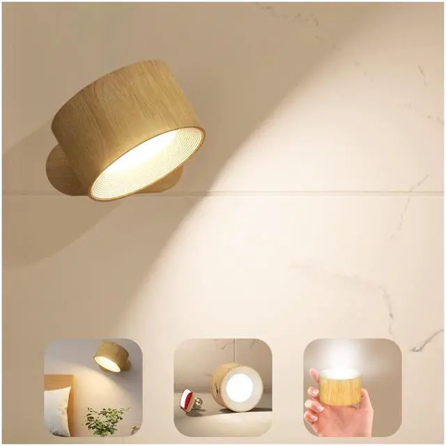 Main image of LED Sconces, Wall Mounted Lamps with Rechargeable Battery Operated USB Port 3 Color Temperatures & 3 Brightness Levels 360°Rotate Magnetic Ball, Cordless Lights for Reading Bedside