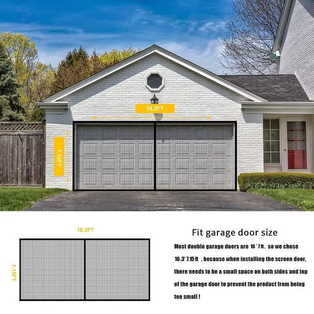 Alt view image 2 of 6 - Garage Door Screen for 2 Car Garage Door-16x7FT Reinforced Fiberglass Garage Screen, Magnetic Garage Screen Door