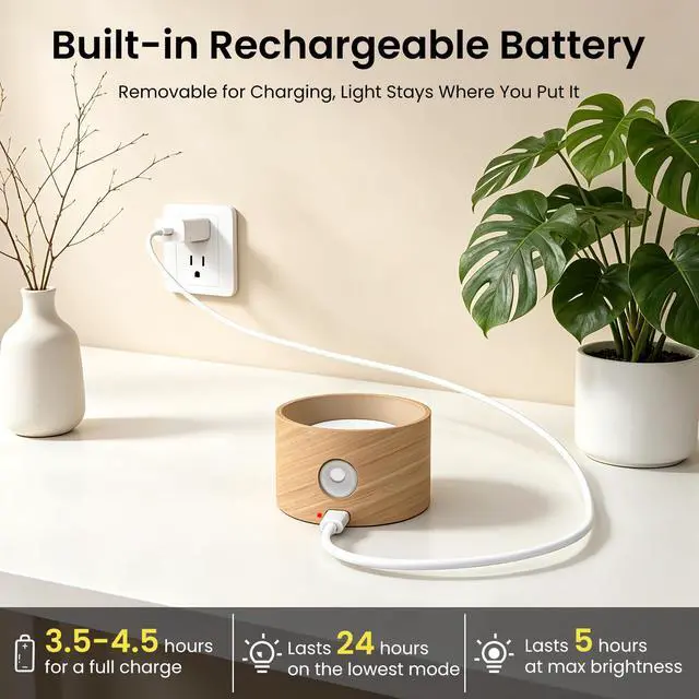Alt view image 5 of 7 - LED Sconces, Wall Mounted Lamps with Rechargeable Battery Operated USB Port 3 Color Temperatures & 3 Brightness Levels 360°Rotate Magnetic Ball, Cordless Lights for Reading Bedside