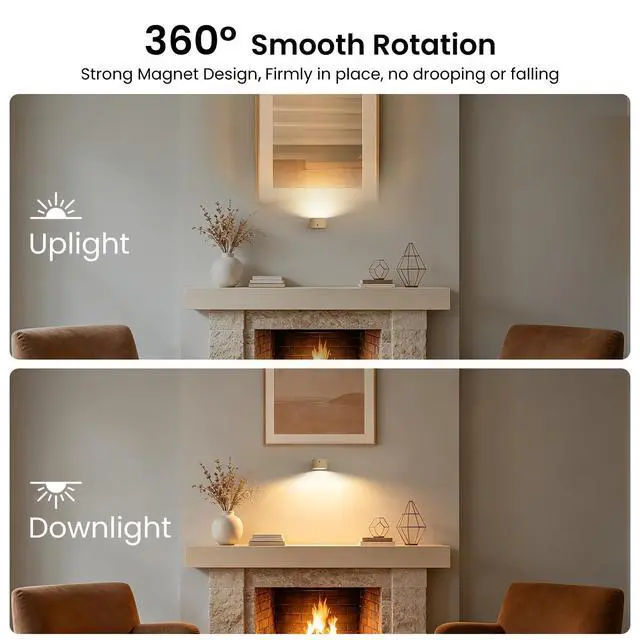 Alt view image 7 of 7 - LED Sconces, Wall Mounted Lamps with Rechargeable Battery Operated USB Port 3 Color Temperatures & 3 Brightness Levels 360°Rotate Magnetic Ball, Cordless Lights for Reading Bedside