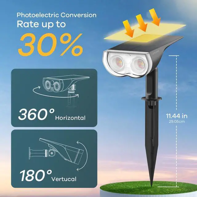 Alt view image 2 of 7 - Solar Lights Outdoor Waterproof Landscape Spotlight Daylight 2 Pack | Starray, 3 Lighting Modes, 6500K, Dusk to Dawn, Auto On Off for Landscape Garden Yard Tree Flag Pathway Patio House Sign