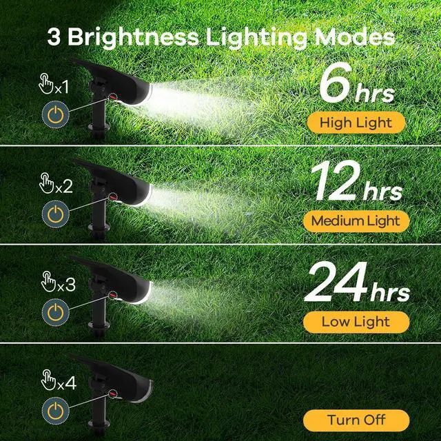 Alt view image 3 of 7 - Solar Lights Outdoor Waterproof Landscape Spotlight Daylight 2 Pack | Starray, 3 Lighting Modes, 6500K, Dusk to Dawn, Auto On Off for Landscape Garden Yard Tree Flag Pathway Patio House Sign