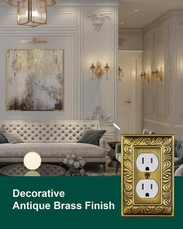 Alt view image 3 of 7 - 6-Pack Paisley Pattern Duplex Outlet Cover Plate,Metal Switch Plates | Wall Plates for Electrical Outlets, 1 Gang Receptacle Cover, Decorative Switch Plates and Outlet Covers, Antique Brass