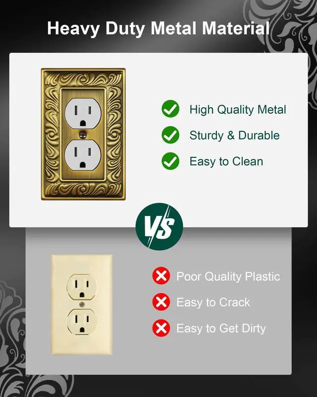 Alt view image 4 of 7 - 6-Pack Paisley Pattern Duplex Outlet Cover Plate,Metal Switch Plates | Wall Plates for Electrical Outlets, 1 Gang Receptacle Cover, Decorative Switch Plates and Outlet Covers, Antique Brass