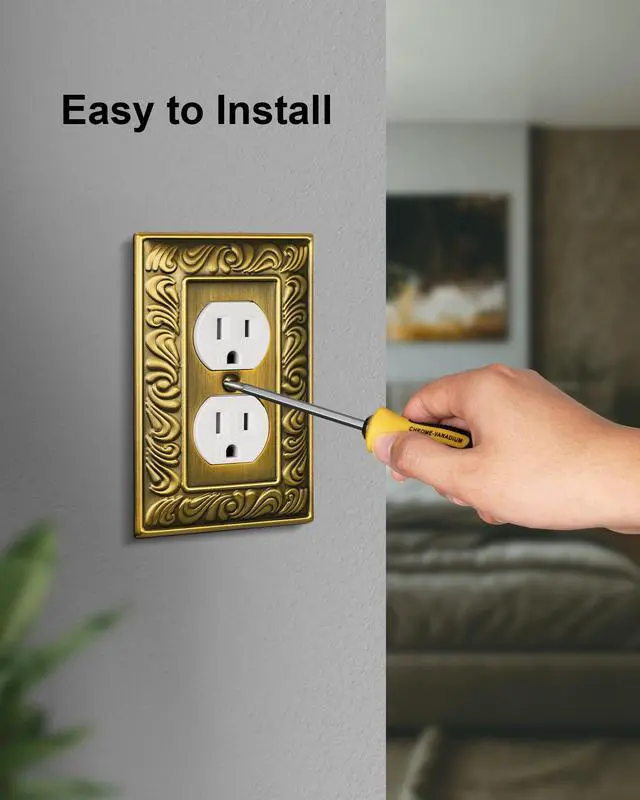 Alt view image 5 of 7 - 6-Pack Paisley Pattern Duplex Outlet Cover Plate,Metal Switch Plates | Wall Plates for Electrical Outlets, 1 Gang Receptacle Cover, Decorative Switch Plates and Outlet Covers, Antique Brass
