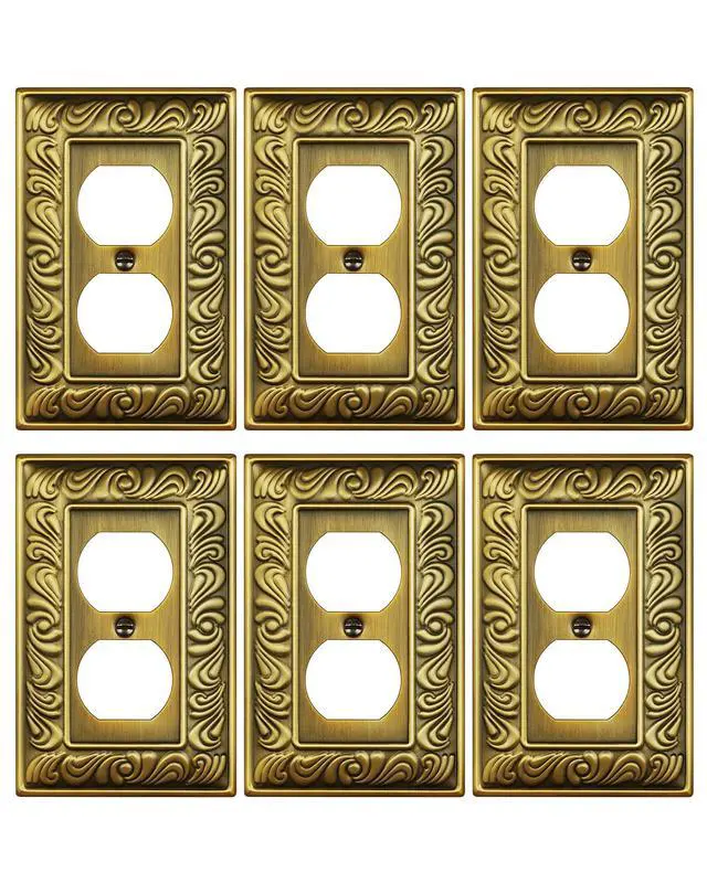 Main image of 6-Pack Paisley Pattern Duplex Outlet Cover Plate,Metal Switch Plates | Wall Plates for Electrical Outlets, 1 Gang Receptacle Cover, Decorative Switch Plates and Outlet Covers, Antique Brass