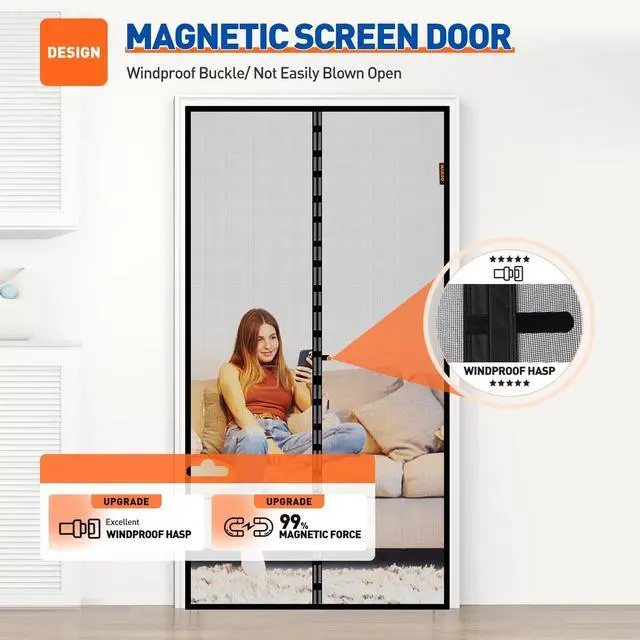 Alt view image 4 of 6 - Magnetic Screen Door Fits Door Size 36"x82", Hand-Free Mesh Gray | 38"x83"Heavy Duty Door Screen Magnetic Closure & Windproof Fastener, Pet Friendly Dutch Screen Door Magnets