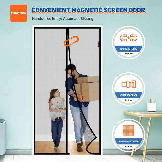 Alt view image 6 of 6 - Magnetic Screen Door Fits Door Size 36"x82", Hand-Free Mesh Gray | 38"x83"Heavy Duty Door Screen Magnetic Closure & Windproof Fastener, Pet Friendly Dutch Screen Door Magnets