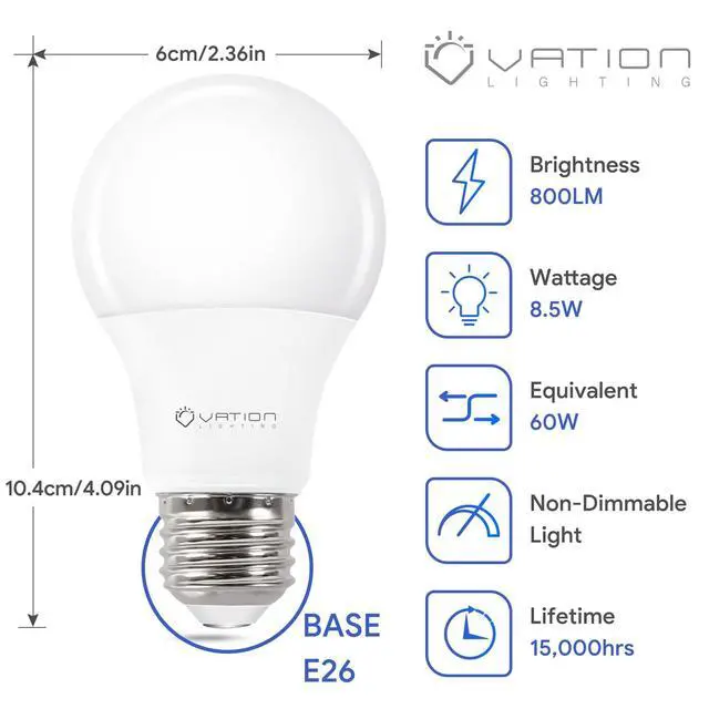 Alt view image 2 of 7 - 24 Pack A19 LED Light Bulb Daylight 5000K LED Bulbs, 60 Watt Equivalent, Efficient 8.5 Watt, 800 Lumens, E26 Medium Base, Non-Dimmable, ETL/UL Listed