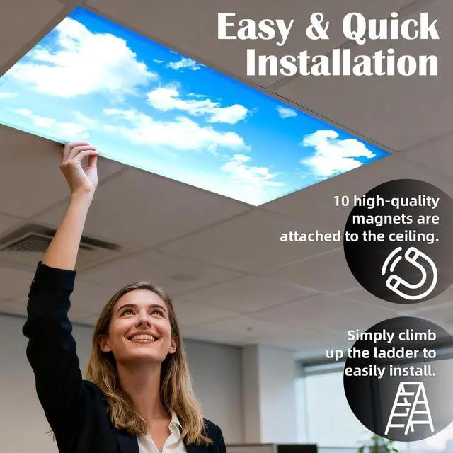 Alt view image 3 of 7 - 8 Pcs Fluorescent Light Covers, 4x2 Feet Fabric for Ceiling Lights | 8 x 10 Magnetic Light Filters for Classroom, Office, Hospitals (Blue Skies & White Clouds)