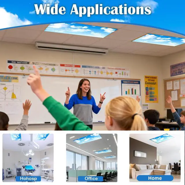 Alt view image 4 of 7 - 8 Pcs Fluorescent Light Covers, 4x2 Feet Fabric for Ceiling Lights | 8 x 10 Magnetic Light Filters for Classroom, Office, Hospitals (Blue Skies & White Clouds)