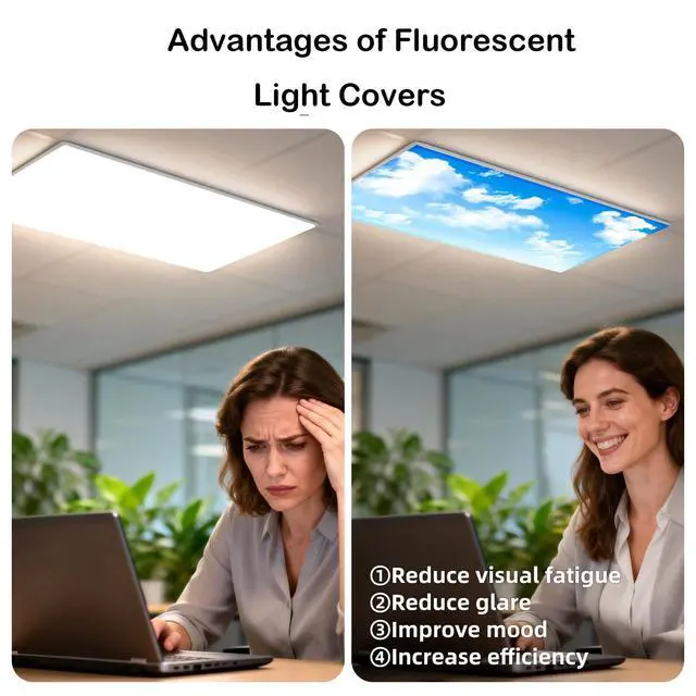 Alt view image 7 of 7 - 8 Pcs Fluorescent Light Covers, 4x2 Feet Fabric for Ceiling Lights | 8 x 10 Magnetic Light Filters for Classroom, Office, Hospitals (Blue Skies & White Clouds)