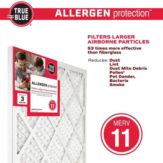 Alt view image 4 of 7 - 15x20x1 MERV 11 Allergen Air Filter (4-Pack) | Electrostatic Pleated HVAC Furnace Air Filter | Replacement Filter for Home Use | Made in USA