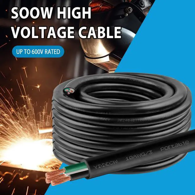 Alt view image 2 of 7 - 25ft 10/3 10 AWG Portable Power Cable (3 Conductor) - SOOW 600V 10 Gauge Electric Wire for Motor Leads, Portable Lights, Battery Chargers and Machinery - 3 Conductor - 25 Feet Electrical Cord