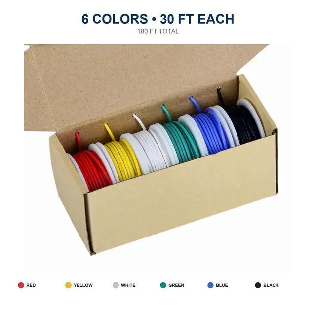 Alt view image 6 of 7 - 24 AWG Stranded Silicone Wire, 6 Colors, 30 ft Each, Tinned Copper