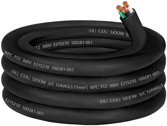 Main image of 25ft SJOOW 12/3 Wire SJOOW Portable Power Cable,12 Gauge 3 Conductor Wire | 300V SJOOW Extension Cord Electrical Wire for NEMA 5-20 AMP Motor Lead,Portable Light LED,RV Inverter,Industrial Outdoor