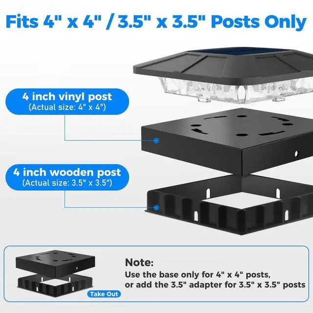 Alt view image 5 of 7 - 4x4 Solar Post Cap Lights Outdoor with 3 Lighting Modes, 2 Packs LED Post Light Solar Powered Waterproof, Fence Deck Lights for 4×4/3.5×3.5 Wood/Vinyl Posts