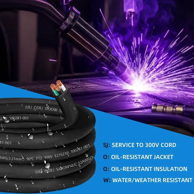 Alt view image 4 of 7 - 25ft SJOOW 12/3 Wire SJOOW Portable Power Cable,12 Gauge 3 Conductor Wire | 300V SJOOW Extension Cord Electrical Wire for NEMA 5-20 AMP Motor Lead,Portable Light LED,RV Inverter,Industrial Outdoor