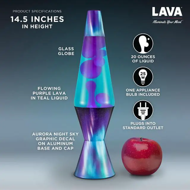 Alt view image 3 of 7 - The Original Lava® Lamp - 14.5" Aurora Borealis Classic Liquid Motion Lamp - Purple Wax and Blue Liquid - Item #2047 (Amazon Exclusive)
