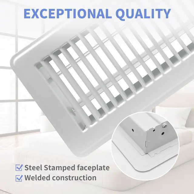 Alt view image 2 of 7 - 4" x 10" Floor Register - Heavy Duty Steel Walkable Floor Vents - Easy Adjust Air Supply Lever - Vent Covers for Home (White)