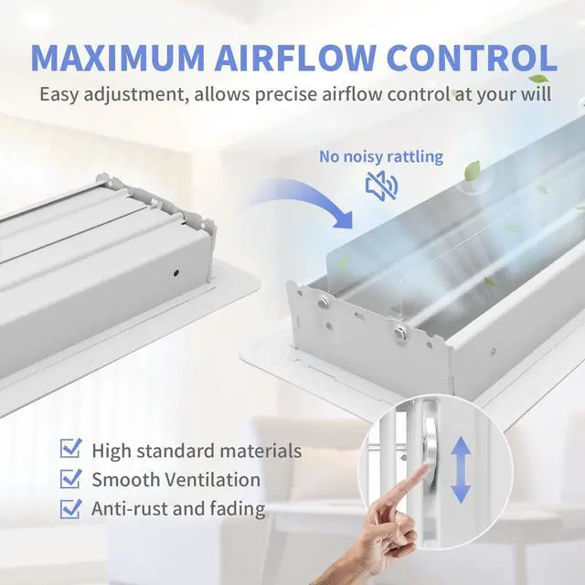 Alt view image 4 of 7 - 4" x 10" Floor Register - Heavy Duty Steel Walkable Floor Vents - Easy Adjust Air Supply Lever - Vent Covers for Home (White)