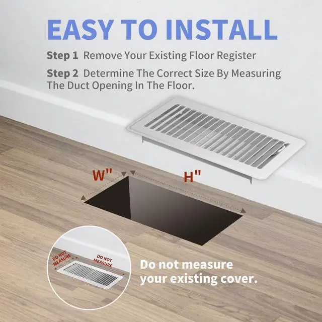 Alt view image 6 of 7 - 4" x 10" Floor Register - Heavy Duty Steel Walkable Floor Vents - Easy Adjust Air Supply Lever - Vent Covers for Home (White)