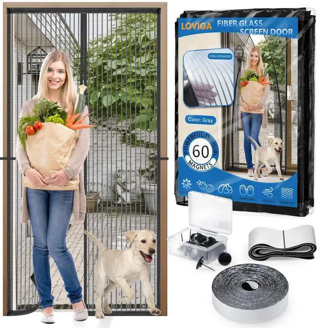 Alt view image 2 of 7 - Heavy Duty Door Screen Magnetic Closure, Thickened Fiberglass Screen Door Mesh, Self Sealing, Tear Resistant, Easy Assemble, Fine Mesh Keep Bugs Out Fit Door Size 36 Inch X 82 Inch